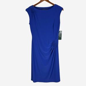 NWT Lauren Ralph Lauren Ruched Sheath Dress • Size 8 • Cobalt Blue Lined Stretch